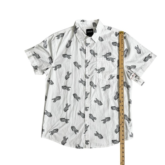 NWT JACKSON White And Black Cheetah Leopard Graphic Men's Poplin Button Up Sz L - Picture 14 of 15